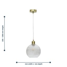 First Choice Lighting Set of 2 Betchley - Clear Ribbed Glass Globe with Satin Brass Pendants - thumbnail 6