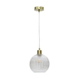 First Choice Lighting Set of 2 Betchley - Clear Ribbed Glass Globe with Satin Brass Pendants - thumbnail 2