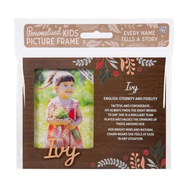 History & Heraldry Personalised Kids Wooden Picture Frame - Ivy in Brown