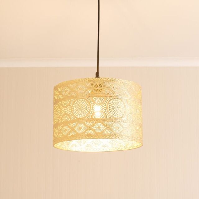 ValueLights Casablanca Pair of 31cm Gold Easy Fit Metal Drum Lamp Shades - image 1