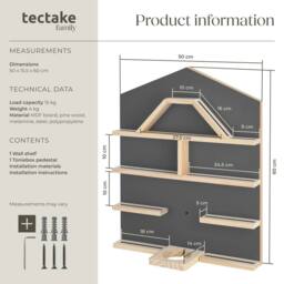 tectake Mylittlestory House Wall Shelf For Up To 50 Tonies in Dark Grey - thumbnail 6