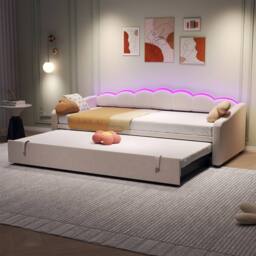 BTM Petal Shape Daybed with RGB LED Lighting & Trundle in Beige - thumbnail 5