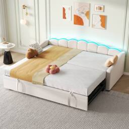 BTM Petal Shape Daybed with RGB LED Lighting & Trundle in Beige - thumbnail 4