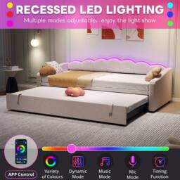 BTM Petal Shape Daybed with RGB LED Lighting & Trundle in Beige - thumbnail 6