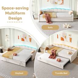 BTM Petal Shape Daybed with RGB LED Lighting & Trundle in Beige - thumbnail 8