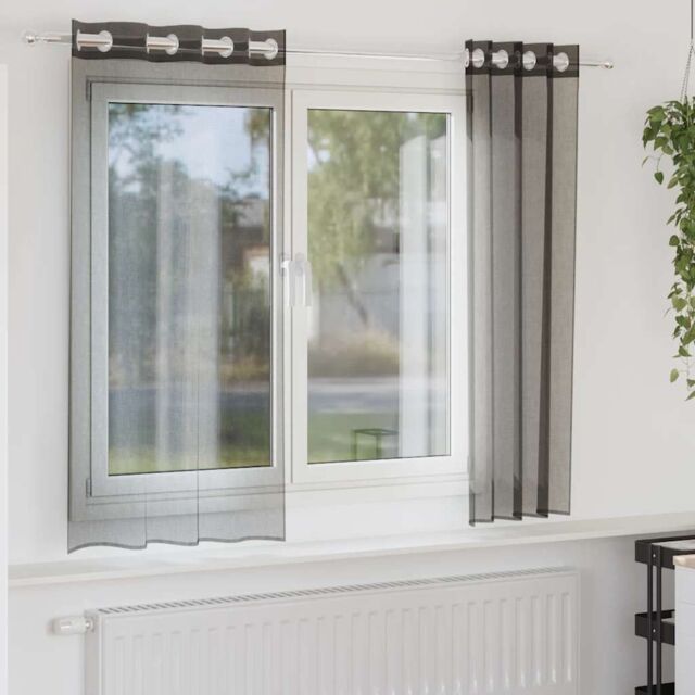 Berkfield Home Voile Curtains with Grommets 2 pcs Black 140x175 cm - image 1