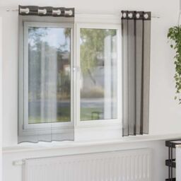 Berkfield Home Voile Curtains with Grommets 2 pcs Black 140x175 cm - thumbnail 1