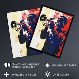 "Artery8 Jazz Music Trumpet Player Portrait Graphic Design Framed Art Print in Red - Size: W12"" x H16""" - thumbnail 2