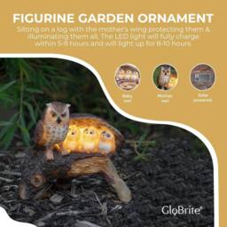 Globrite Solar Owl Family Resin Statue with LED Light Garden Outdoor Ornament - thumbnail 5