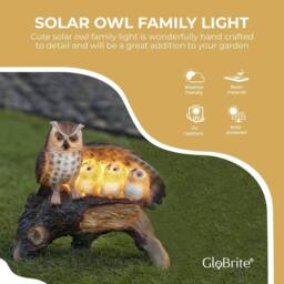 Globrite Solar Owl Family Resin Statue with LED Light Garden Outdoor Ornament - thumbnail 4