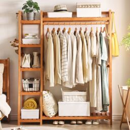 Living and Home Bamboo Clothing Garment Rack 7 Tier Storage Shelf Coat Clothes Hanging Rack in Brown - thumbnail 2
