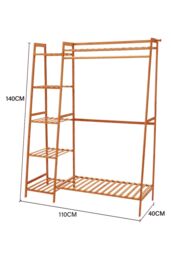 Living and Home Bamboo Clothing Garment Rack 7 Tier Storage Shelf Coat Clothes Hanging Rack in Brown - thumbnail 6
