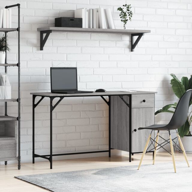 Berkfield Home Computer Desk Grey Sonoma 131x48x75 cm Engineered Wood - Size: 131 x 48 x 75 cm - image 1