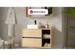 Vente-unique Wall-Hung Vanity Unit - Natural - 100 Cm - PURNAL in Light Oak - thumbnail 4