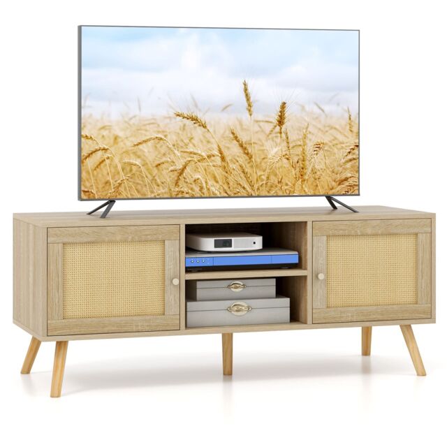 "Gymax Boho TV Stand for TVs up to 55"" Console Table With Open Shelves 5 Legs in Natural" - image 1