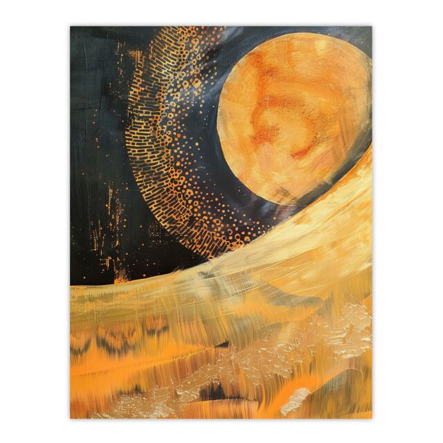 "Artery8 Abstract Sunrise Orange on Black Oil Painting Wall Art Print in Yellow - Size: W12"" x H16""" - image 1