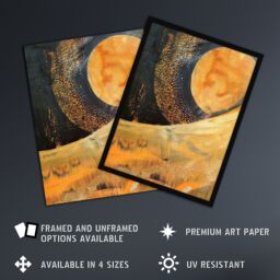"Artery8 Abstract Sunrise Orange on Black Oil Painting Wall Art Print in Yellow - Size: W12"" x H16""" - thumbnail 2