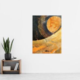 "Artery8 Abstract Sunrise Orange on Black Oil Painting Wall Art Print in Yellow - Size: W12"" x H16""" - thumbnail 4