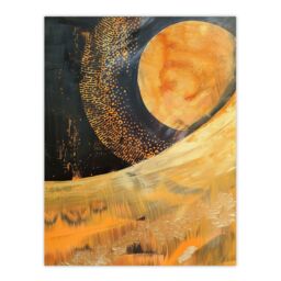 "Artery8 Abstract Sunrise Orange on Black Oil Painting Wall Art Print in Yellow - Size: W12"" x H16""" - thumbnail 1