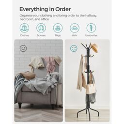 SONGMICS Freestanding Metal Coat Rack 12 Hooks 4 Legs Office Hallway in Black - thumbnail 6