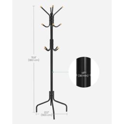 SONGMICS Freestanding Metal Coat Rack 12 Hooks 4 Legs Office Hallway in Black - thumbnail 3