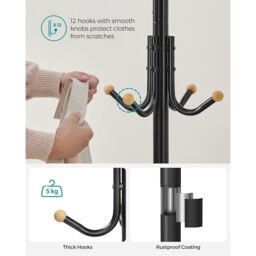 SONGMICS Freestanding Metal Coat Rack 12 Hooks 4 Legs Office Hallway in Black - thumbnail 4