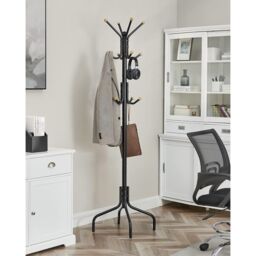 SONGMICS Freestanding Metal Coat Rack 12 Hooks 4 Legs Office Hallway in Black - thumbnail 2