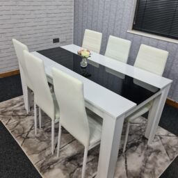 KOSY KOALA Modern White & Black Dining Table Set With 6 White Chairs Dining Room Furniture in Brown - thumbnail 8