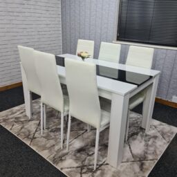 KOSY KOALA Modern White & Black Dining Table Set With 6 White Chairs Dining Room Furniture in Brown - thumbnail 3