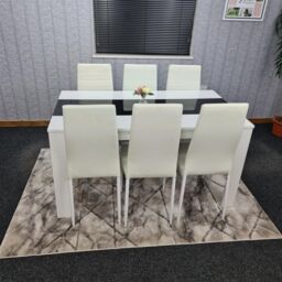 KOSY KOALA Modern White & Black Dining Table Set With 6 White Chairs Dining Room Furniture in Brown - thumbnail 1