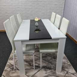 KOSY KOALA Modern White & Black Dining Table Set With 6 White Chairs Dining Room Furniture in Brown - thumbnail 6