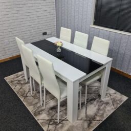 KOSY KOALA Modern White & Black Dining Table Set With 6 White Chairs Dining Room Furniture in Brown - thumbnail 4