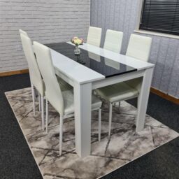 KOSY KOALA Modern White & Black Dining Table Set With 6 White Chairs Dining Room Furniture in Brown - thumbnail 5