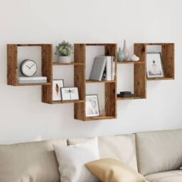 Berkfield Home Wall Shelf Old Wood 159x18x66 cm Engineered Wood in Brown - Size: 159 x 18 x 66 cm - thumbnail 2