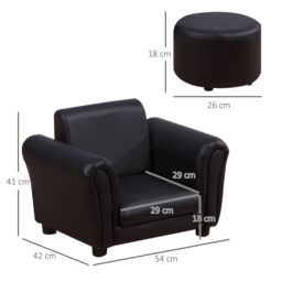 HOMCOM Kids Sofa Set Toddler Chair Children Couch Seating Armchair w/ Footstool in Black - thumbnail 3