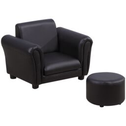 HOMCOM Kids Sofa Set Toddler Chair Children Couch Seating Armchair w/ Footstool in Black - thumbnail 2
