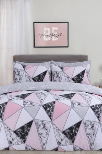 OHS Marble Geo Duvet Cover with Pillowcase Bedding Set in Light Pink - Size: King