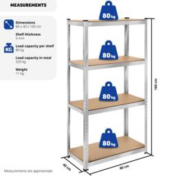 tectake Garage Shelving 320 Kg - Silver - thumbnail 6