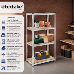 tectake Garage Shelving 320 Kg - Silver - thumbnail 2
