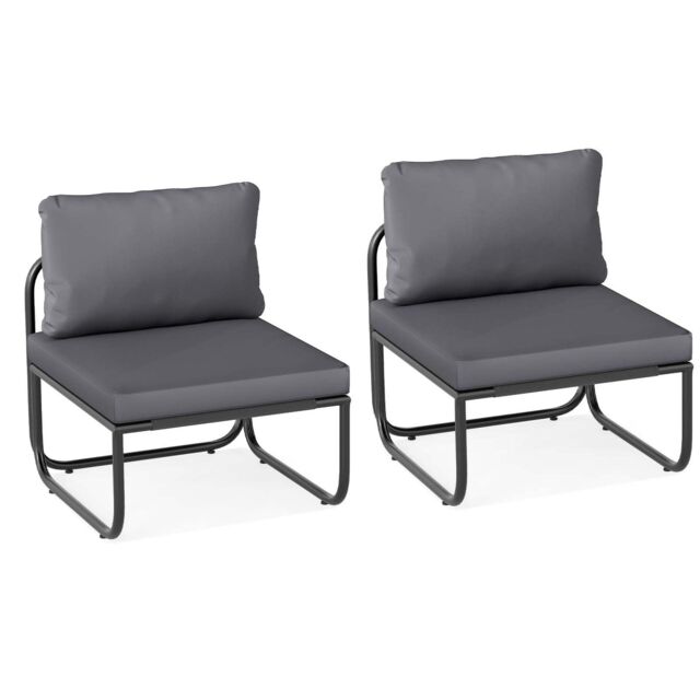 Gymax Patio Chairs Set of 2 Outdoor Chairs with Removable Cushions-Grey in Grey - image 1