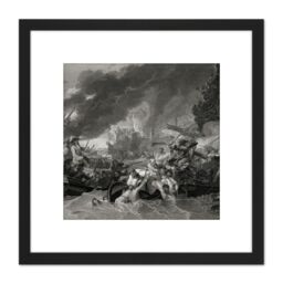 Artery8 Woollett 9 Years War Battle La Hogue Illustration 8X8 Inch Square Wooden Framed Wall Art Print Picture with Mount in Black - thumbnail 1