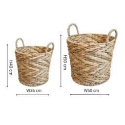 Lemon Pavilion Furniture and Decor Water Hyacinth Woven Log Basket with Handles (Set of 2) - Brown - thumbnail 5