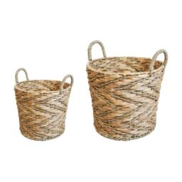 Lemon Pavilion Furniture and Decor Water Hyacinth Woven Log Basket with Handles (Set of 2) - Brown