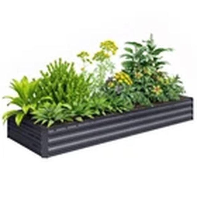 EONLION Grey Galvanised Garden Metal Planter Box with Open Bottom in Dark Grey - image 1