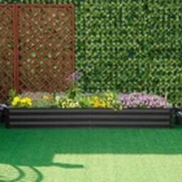 EONLION Grey Galvanised Garden Metal Planter Box with Open Bottom in Dark Grey - thumbnail 4