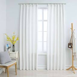 Berkfield Home Blackout Curtains with Hooks 2 pcs Off-White 140x245 cm in White - thumbnail 2