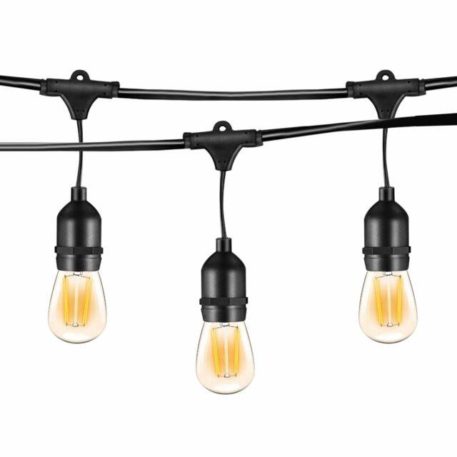 ENER-J 48ft Outdoor LED Festoon String Lights, 15 Vintage Filament Bulbs, Warm White, IP65 Weatherproof for Garden & Patio - image 1