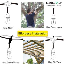 ENER-J 48ft Outdoor LED Festoon String Lights, 15 Vintage Filament Bulbs, Warm White, IP65 Weatherproof for Garden & Patio - thumbnail 6