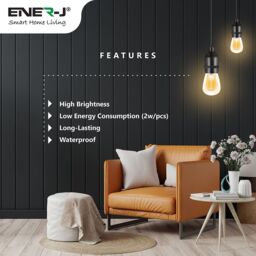 ENER-J 48ft Outdoor LED Festoon String Lights, 15 Vintage Filament Bulbs, Warm White, IP65 Weatherproof for Garden & Patio - thumbnail 5