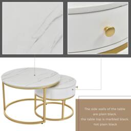 Matteo Round Nesting Coffee Table Set - White Marble Effect & Gold Frame - thumbnail 6